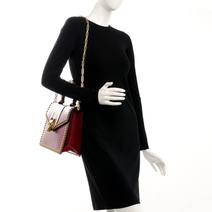 Gucci Glossy Calfskin Snakeskin Studded Fox Broche Bamboo Top Handle Bag Red 2 of 9