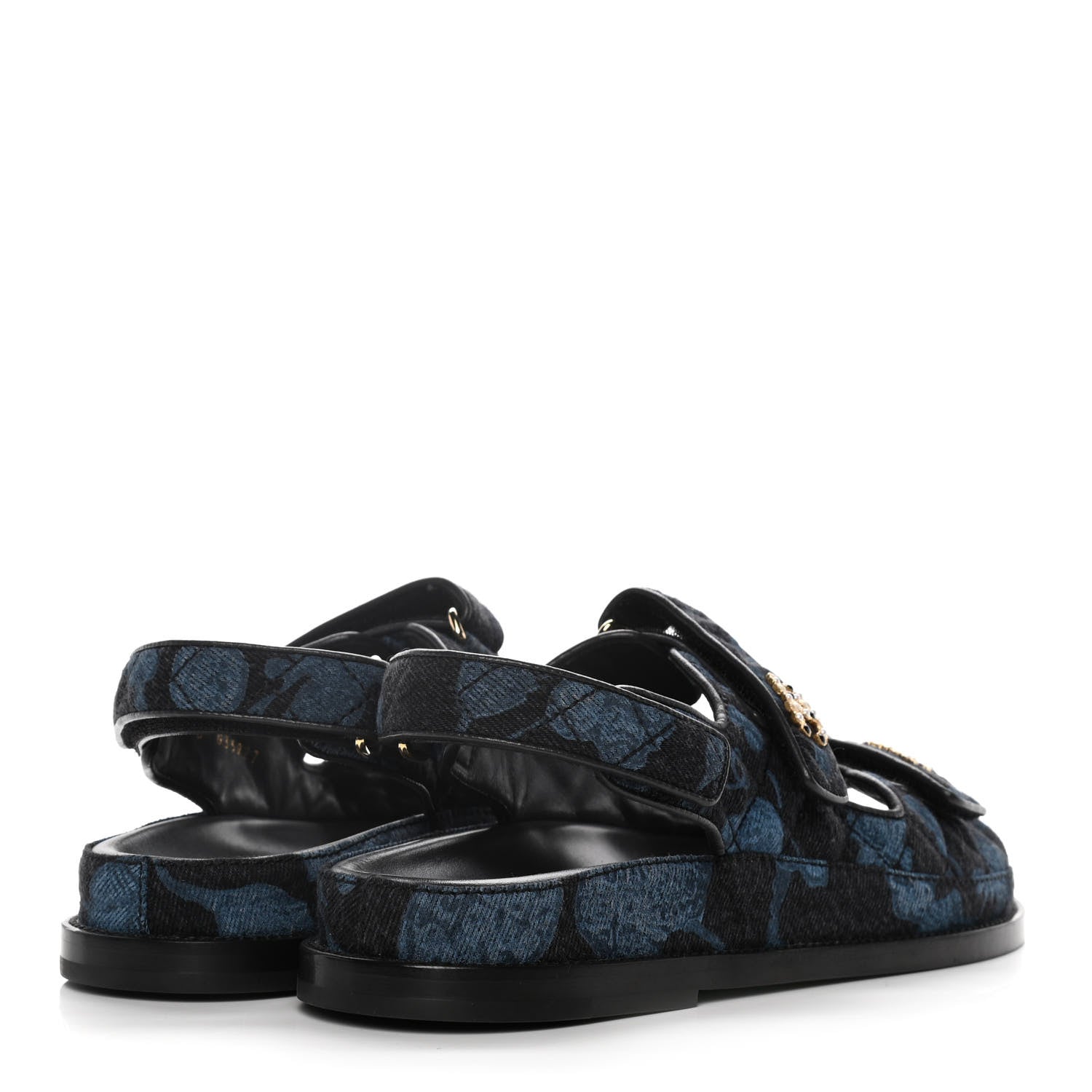 Chanel Denim Velcro Dad Sandals 39 Dark Grey Blue Black 4 of 9