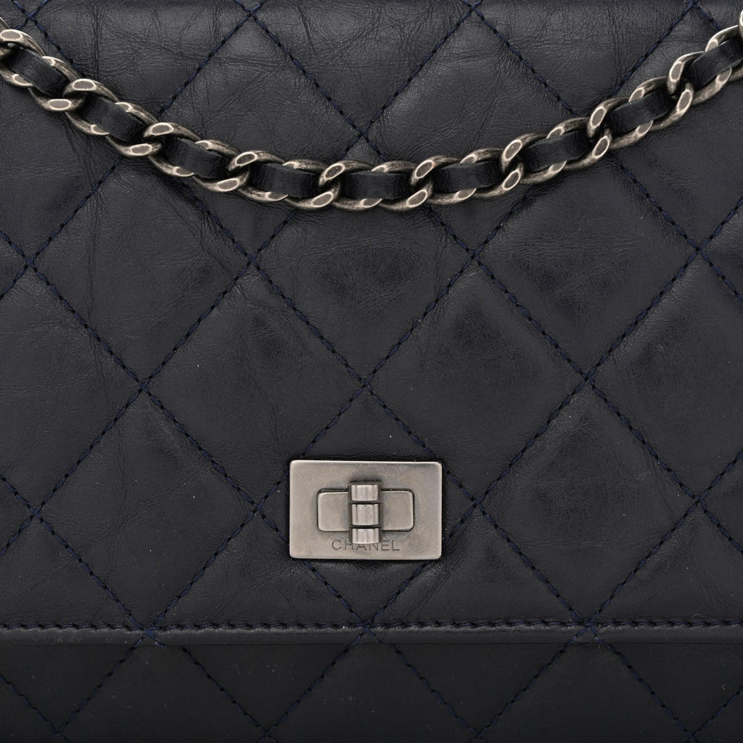 Aged Calfskin Quilted Reissue Wallet On Chain WOC Navy
