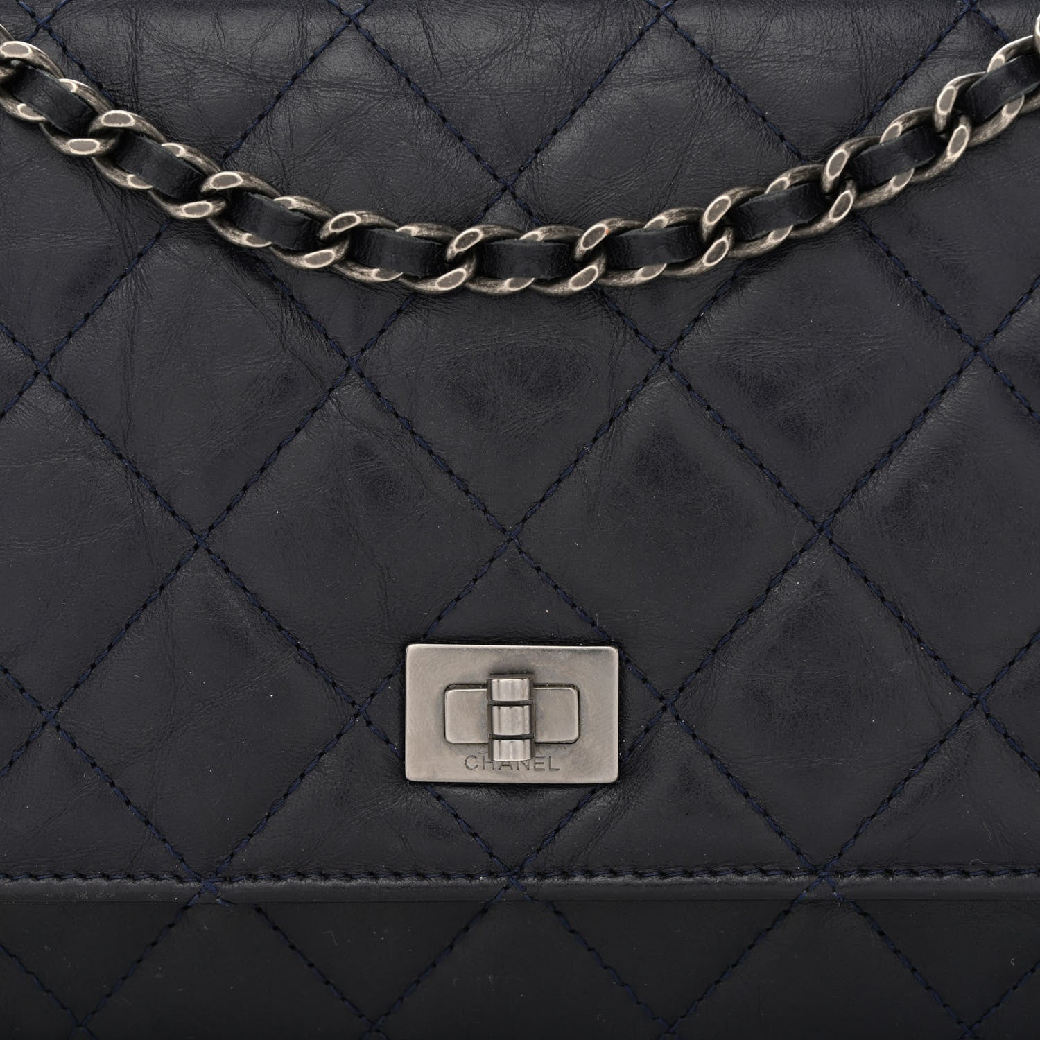 Chanel Aged Calfskin Quilted Reissue Wallet On Chain WOC Navy 9 of 11