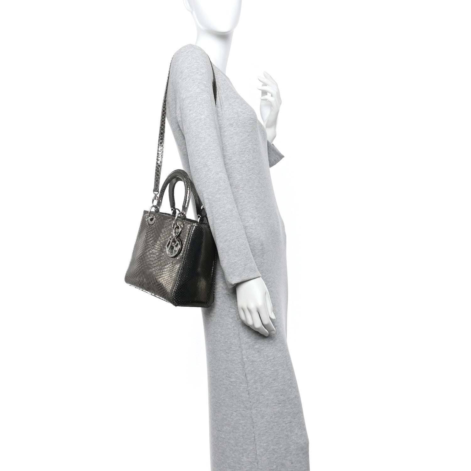 Christian Dior Metallic Snakeskin Medium Lady Dior Silver 2 of 10