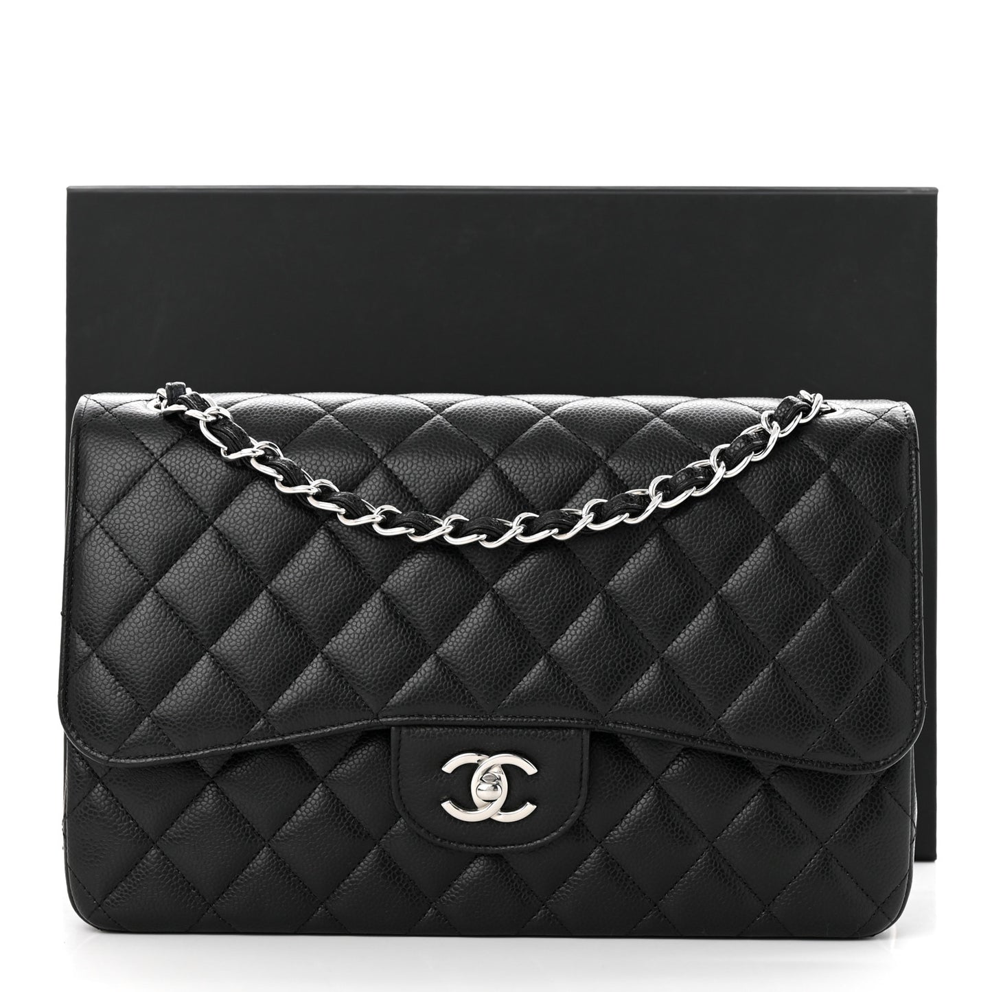 Caviar Quilted Jumbo Double Flap Black