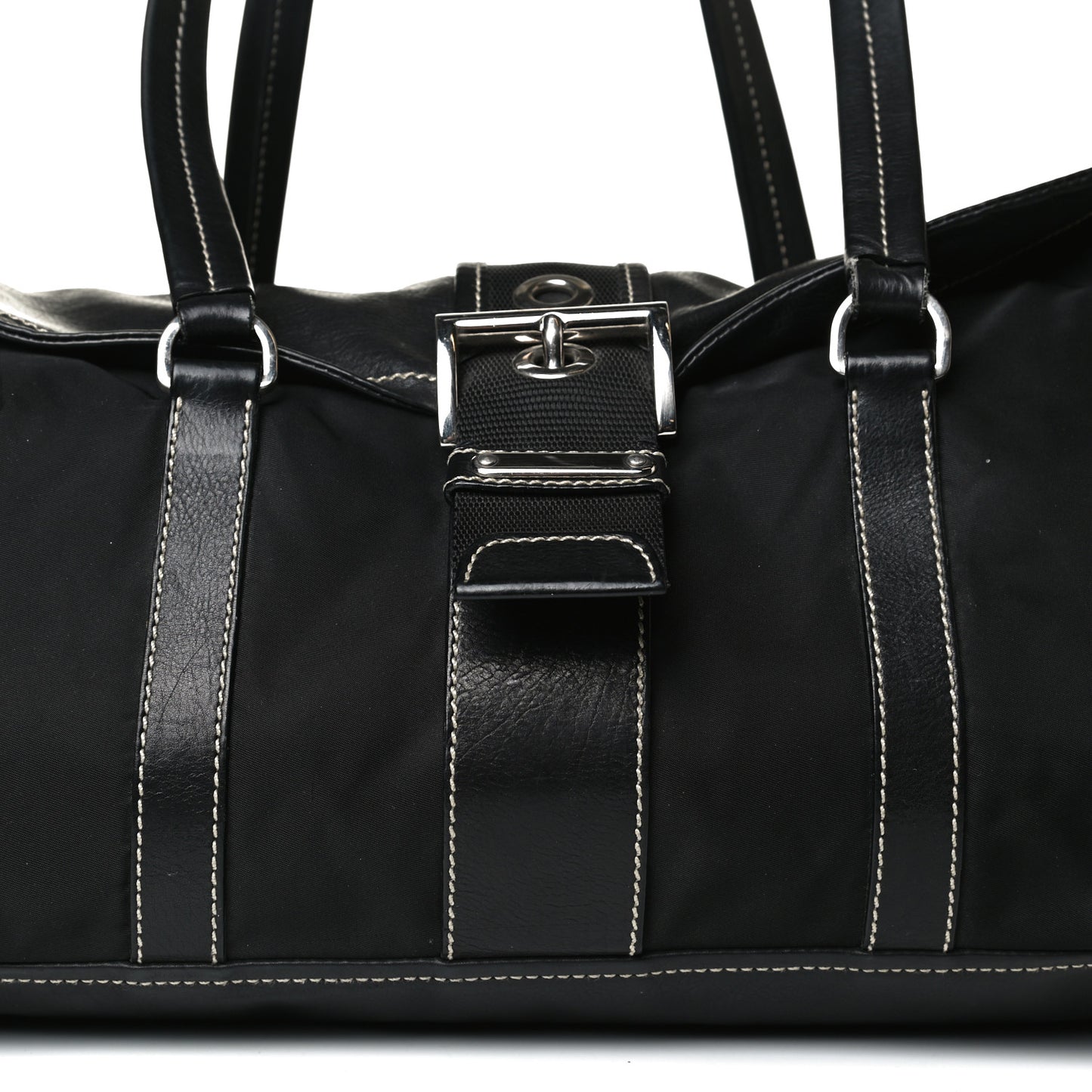 Soft Calfskin Nylon Buckle Shoulder Bag Black
