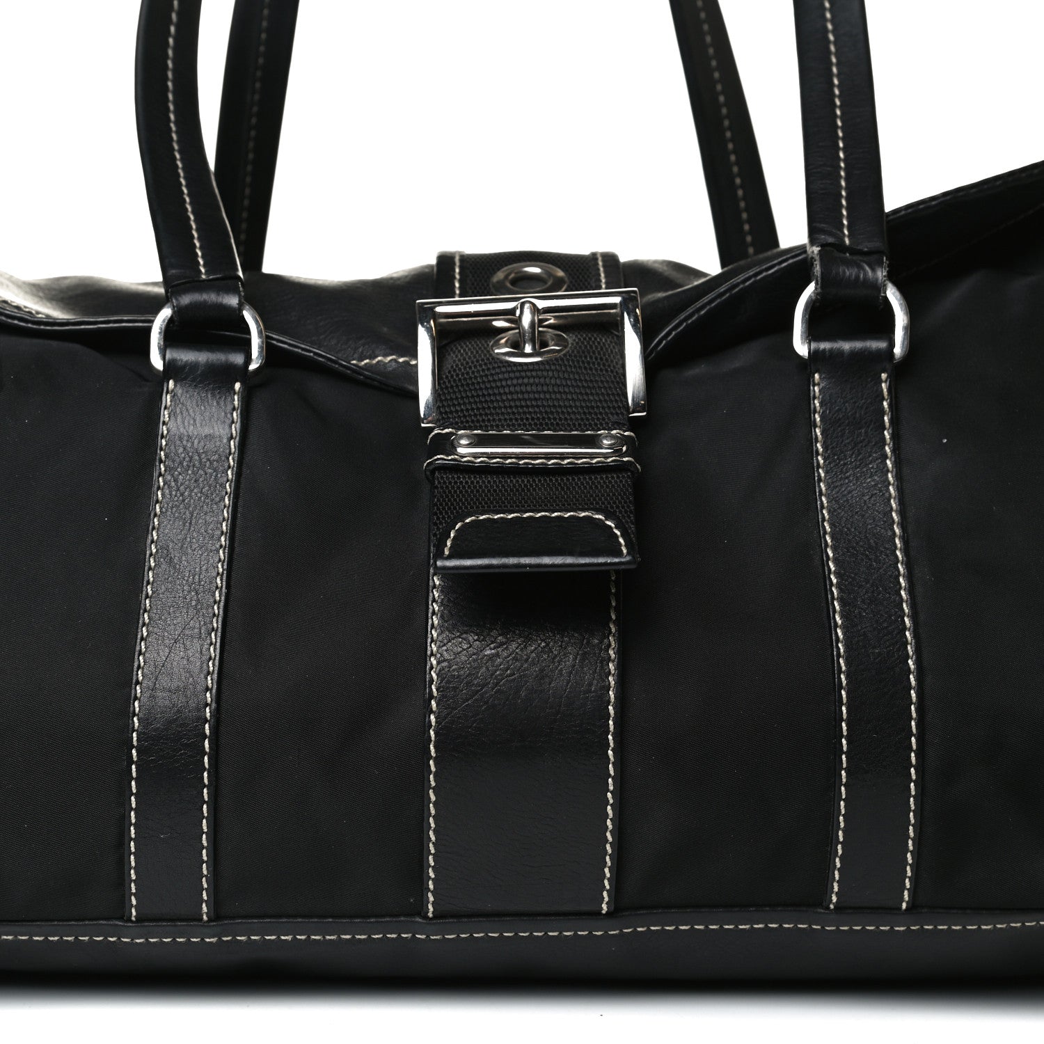 Prada Soft Calfskin Nylon Buckle Shoulder Bag Black 11 of 15