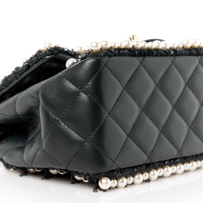 Chanel Lambskin Sequin Pearl Chain Fringe Mini Flap Black 11 of 12