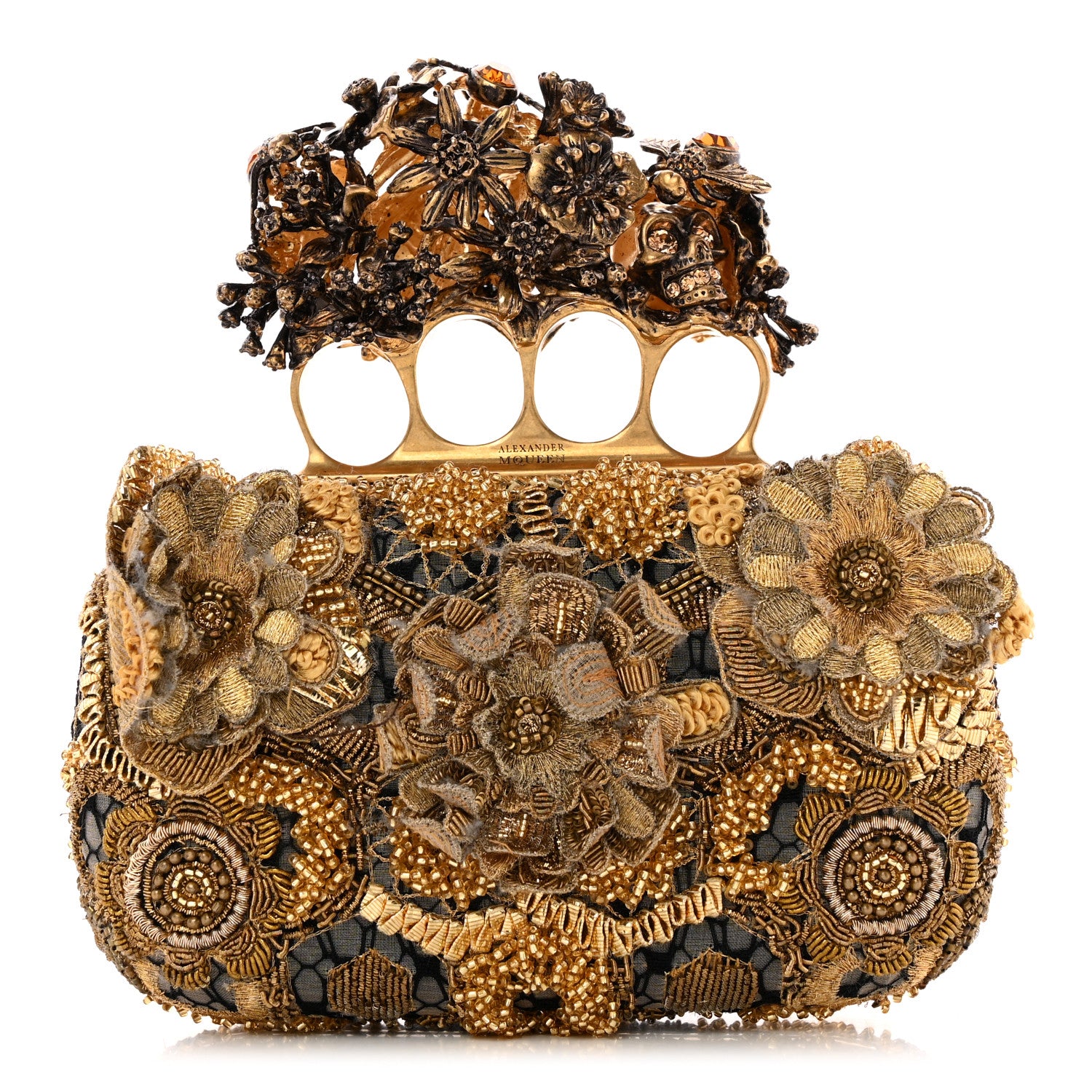Alexander McQueen Embellished Flower Knuckle Box Clutch Gold 1 of 9