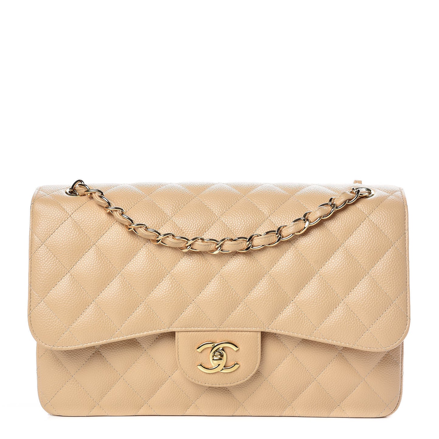 Caviar Quilted Jumbo Double Flap Beige Clair