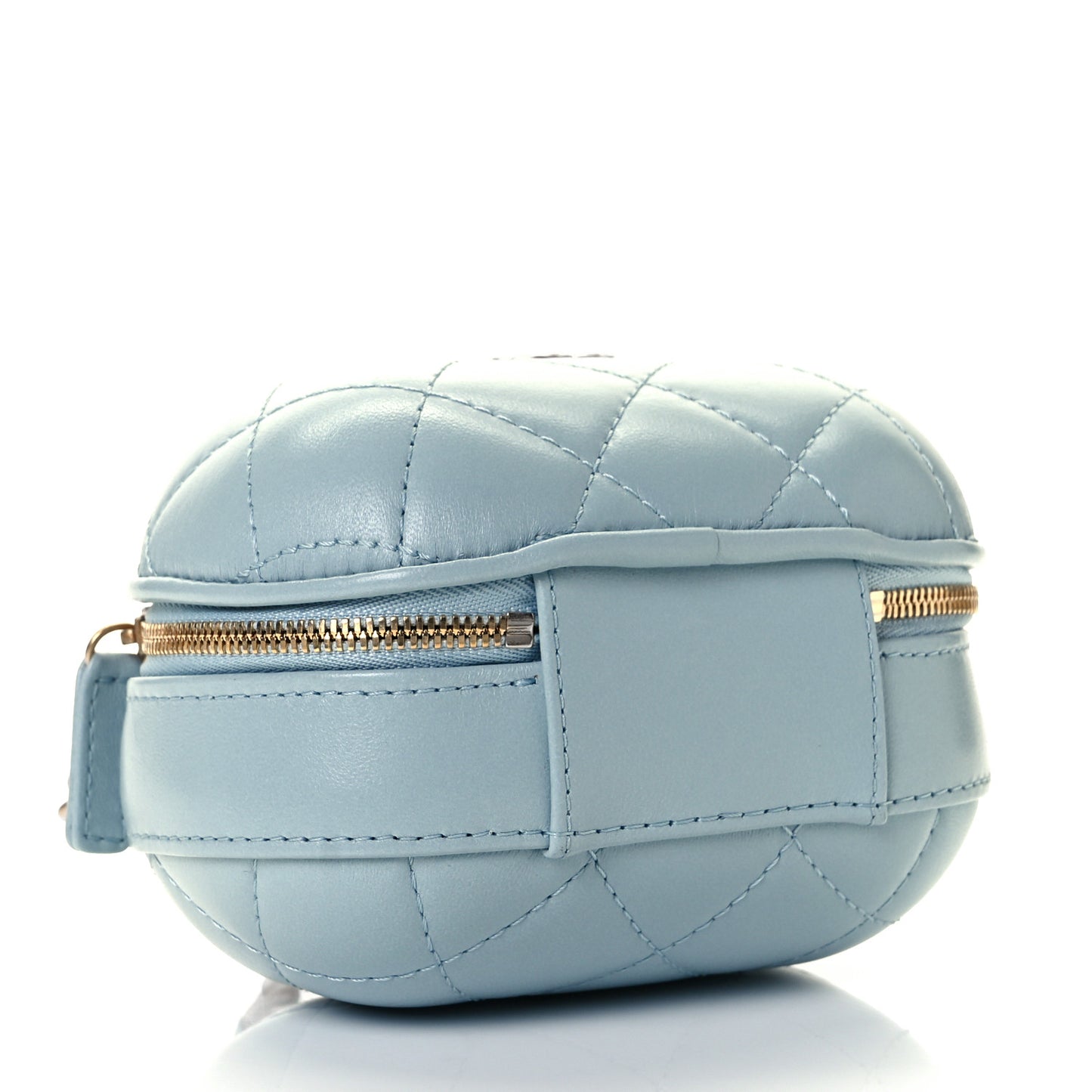 Lambskin Quilted CC Bubble Vanity Case With Chain Light Blue