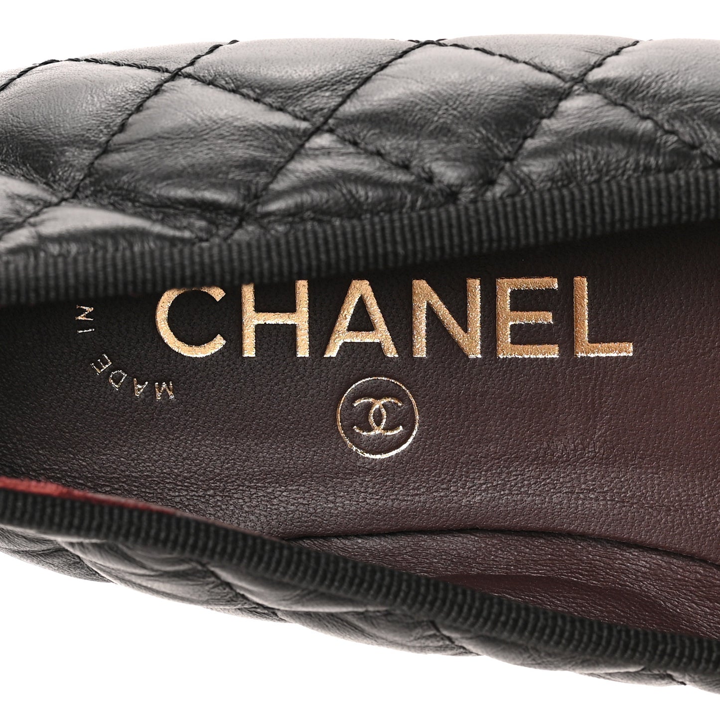 Aged Calfskin Quilted CC Cap Toe Ballerina Flats 36 Black