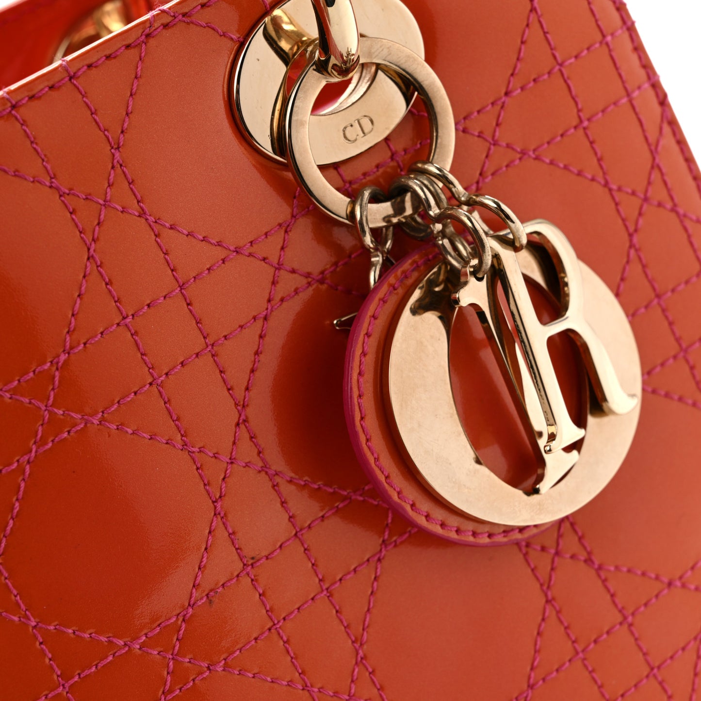 Patent Cannage Stitched Medium Lady Dior Orange