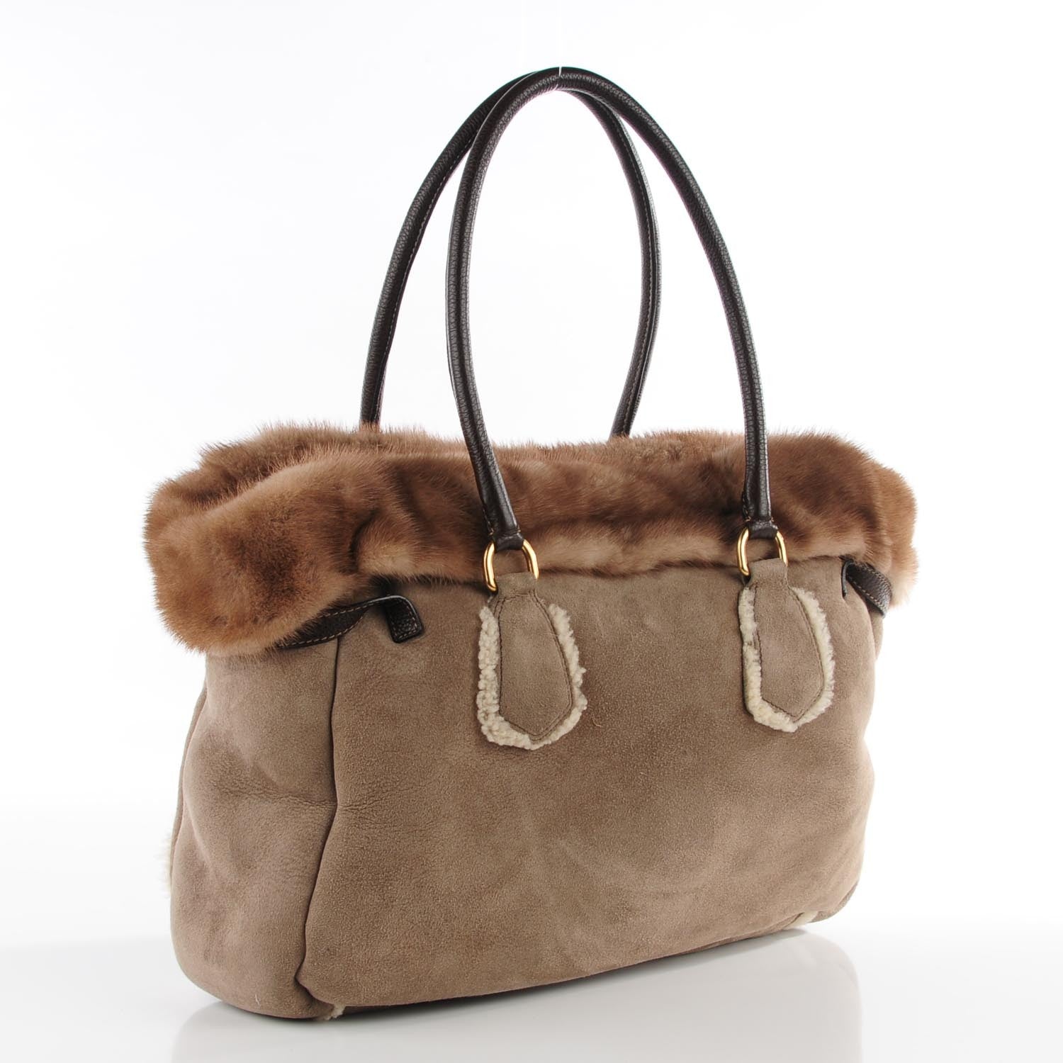 Prada Mink Suede Large Merinos Scamosciato Tote Fango 4 of 10