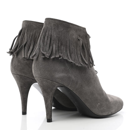 Saint Laurent Suede Fringe Anita 85mm Ankle Boots 35.5 Dark Grey 4 of 11