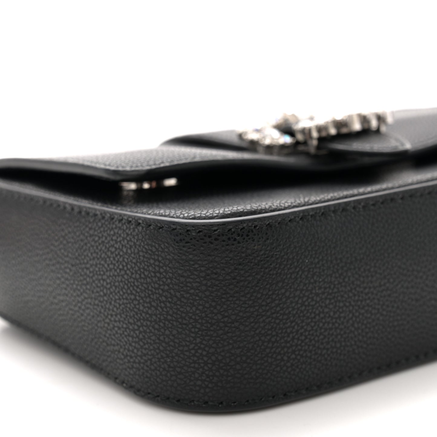 Calfskin Crystal Cheri Chain Crossbody Bag Black