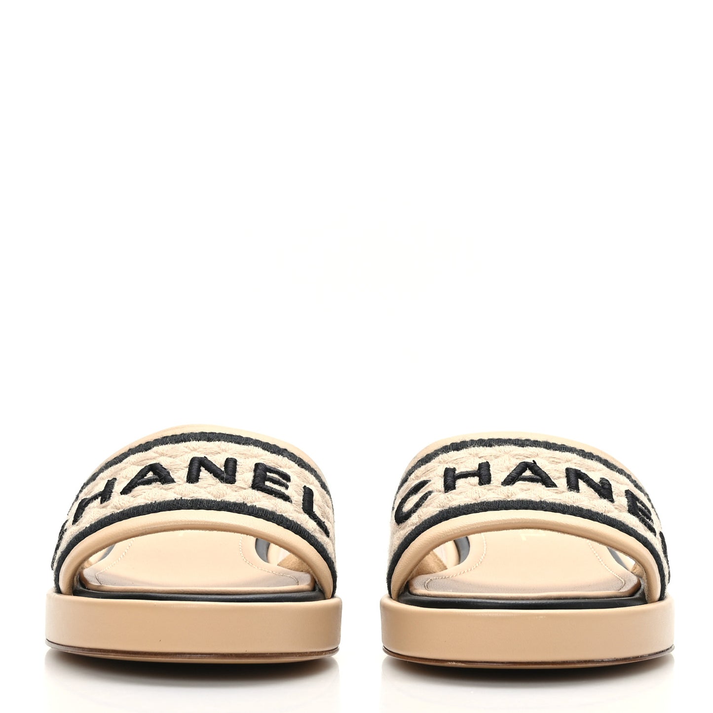 Lambskin Embroidered Logo Mule 36 Beige Black