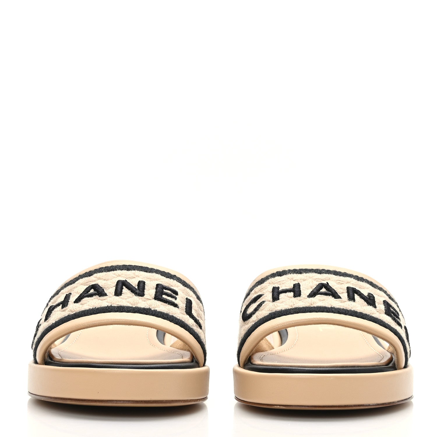 Chanel Lambskin Embroidered Logo Mule 36 Beige Black 2 of 9