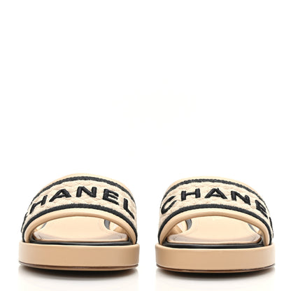 Chanel Lambskin Embroidered Logo Mule 36 Beige Black 2 of 9