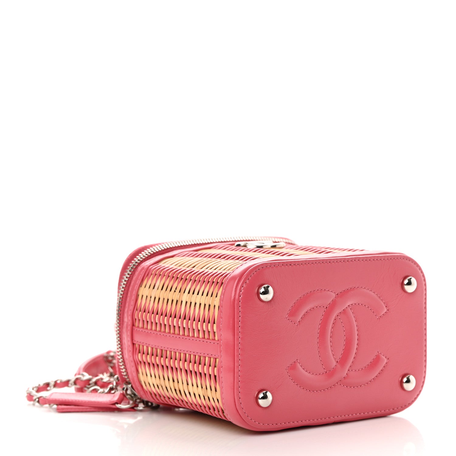 Chanel Calfskin Raffia Small Take Away Vanity Case Bag Pink Beige 4 of 11