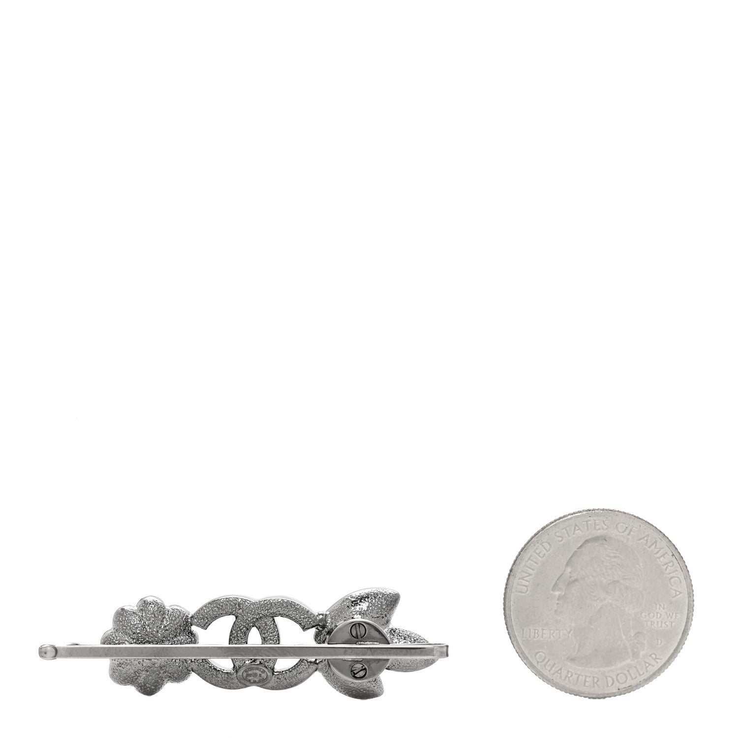 Chanel Crystal Pearl CC Flower Hair Clip Barrette Silver 2 of 4