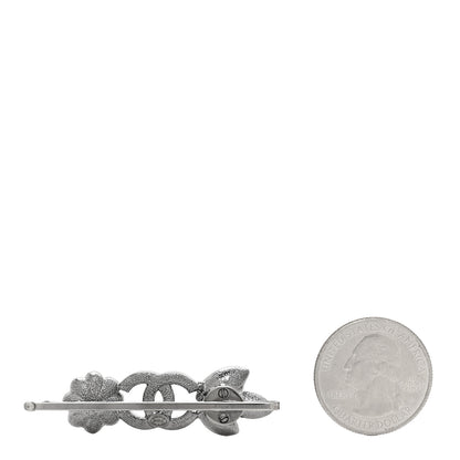 Chanel Crystal Pearl CC Flower Hair Clip Barrette Silver 2 of 4