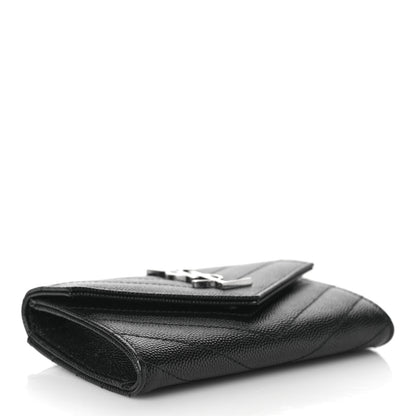 Saint Laurent Grain De Poudre Matelasse Chevron Small Monogram Envelope Wallet Black 4 of 8