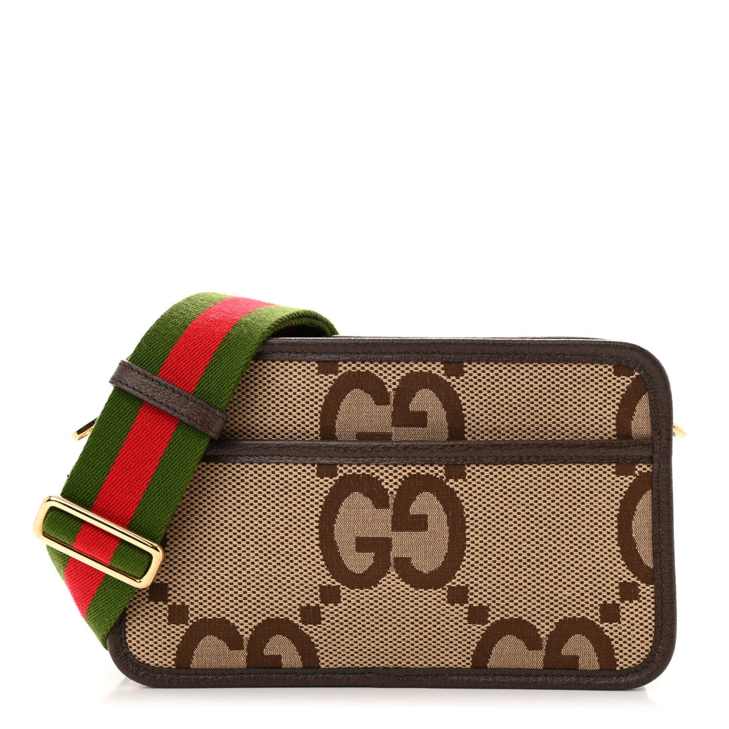 Monogram Jumbo GG Textured Dollar Calfskin Web Mini Crossbody Bag Camel Ebony New Acero