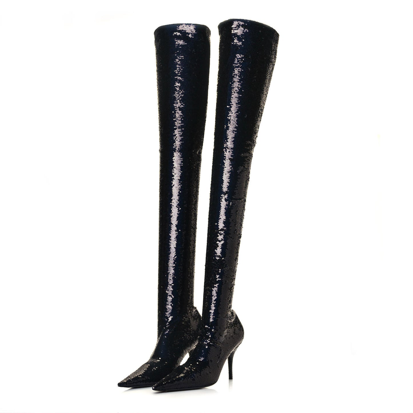 Metallic Sequin Spandex 110mm Knife Thigh High Boots 38 Black