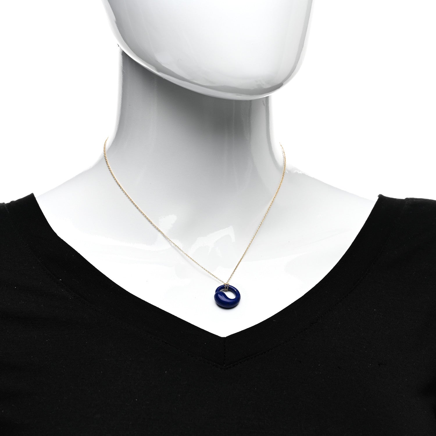 Tiffany 18K Yellow Gold Lapis Lazuli Elsa Peretti Eternal Circle Pendant Necklace 2 of 5