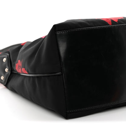 Prada Tessuto Nylon Rose Shoulder Bag Black Rosso 9 of 11