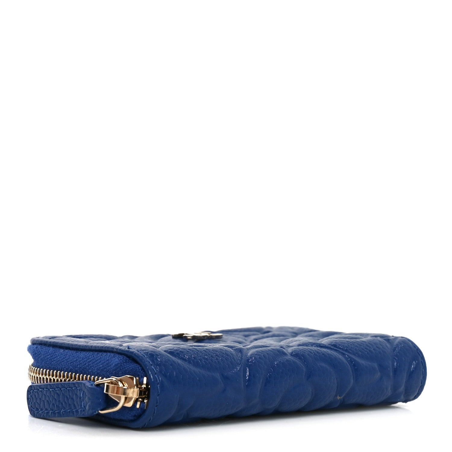 Chanel Caviar Camellia Embossed Zip Coin Purse Dark Blue 4 of 8