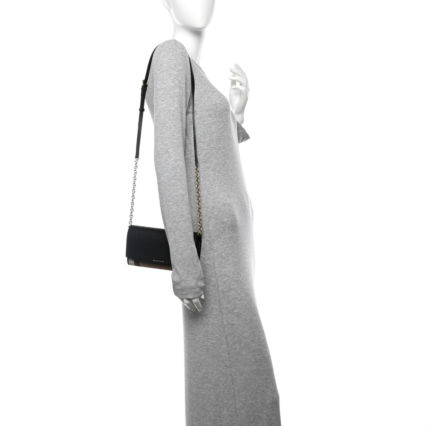 Grainy Calfskin House Check Henley Wallet On Chain Black