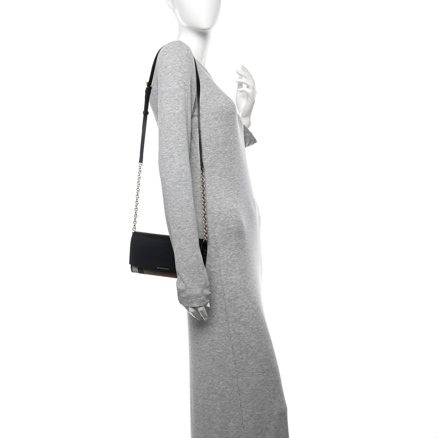 Burberry Grainy Calfskin House Check Henley Wallet On Chain Black 2 of 9