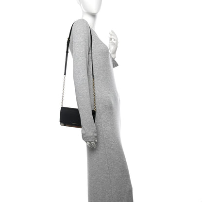 Burberry Grainy Calfskin House Check Henley Wallet On Chain Black 2 of 9