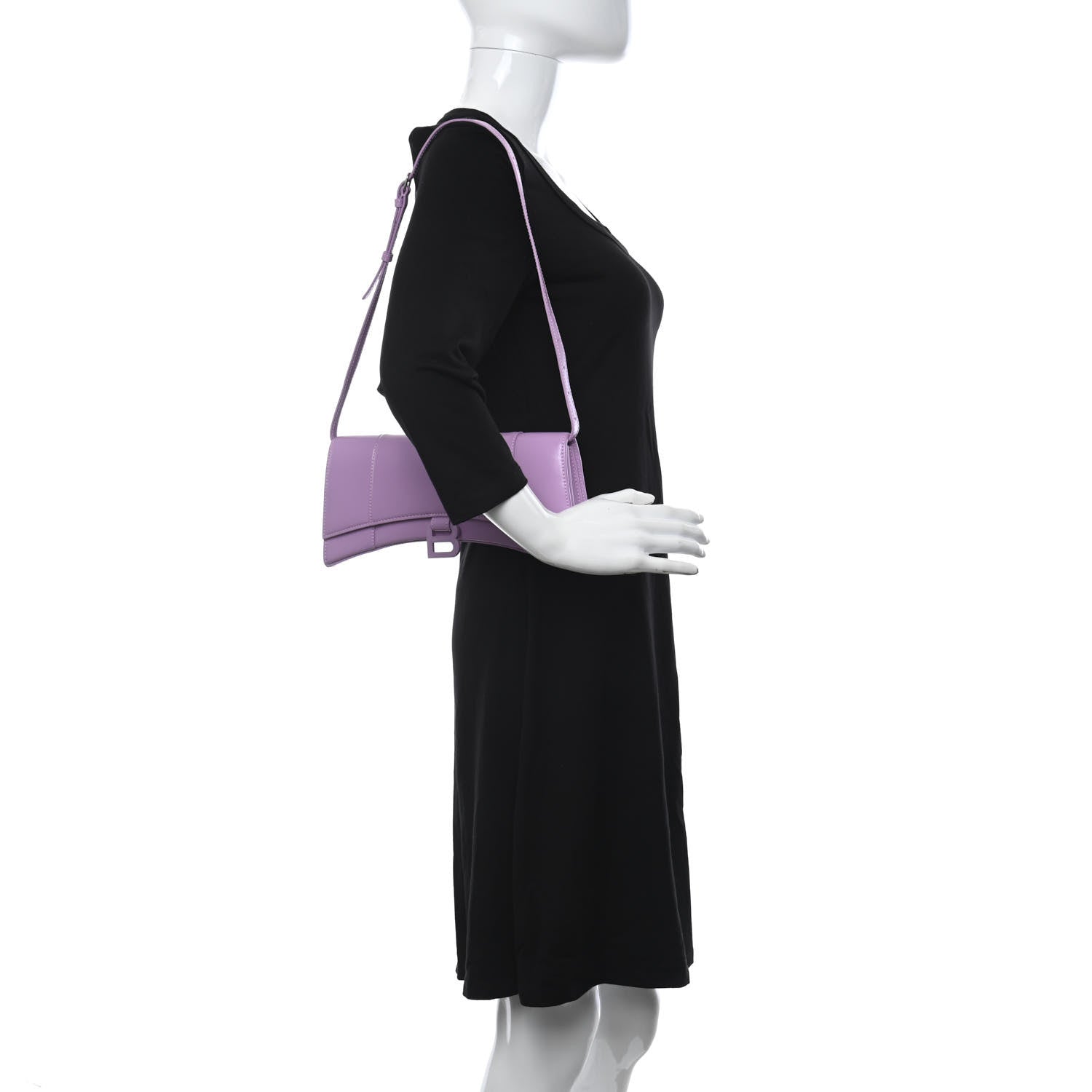 Balenciaga Shiny Box Calfskin Tonal B Hourglass Stretch Sling Shoulder Bag Lilac 2 of 11