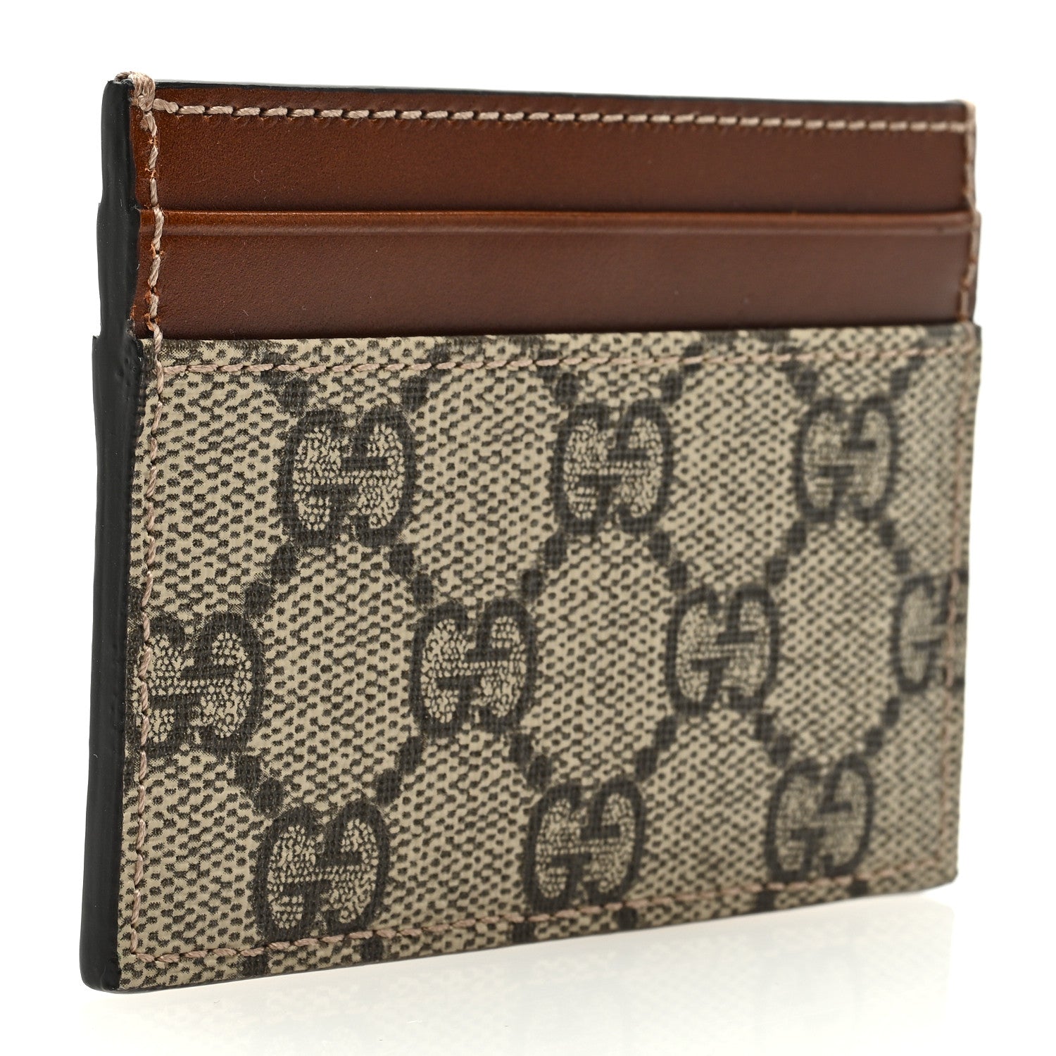 Gucci GG Supreme Monogram Calfskin Card Holder Beige Ebony Cuir 3 of 6