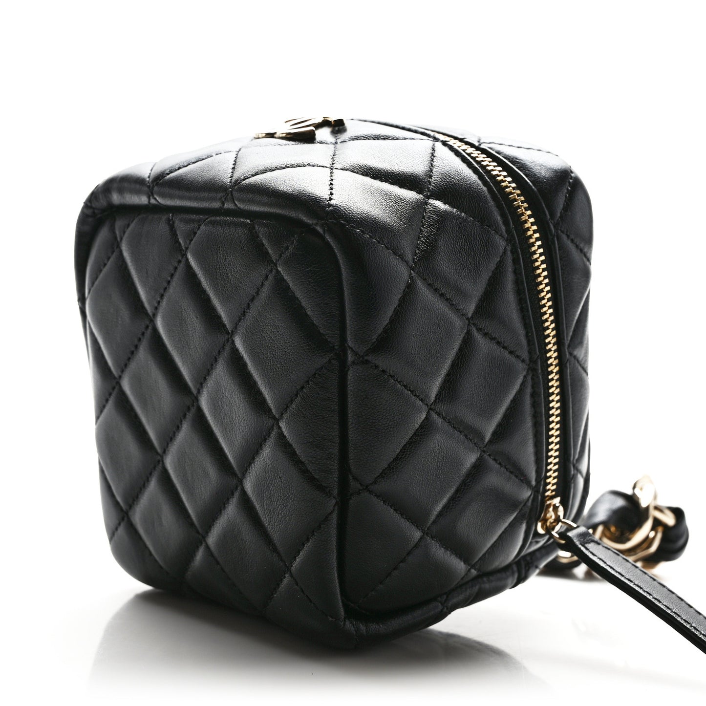 Lambskin Quilted Cube Chain Wristlet Case Black