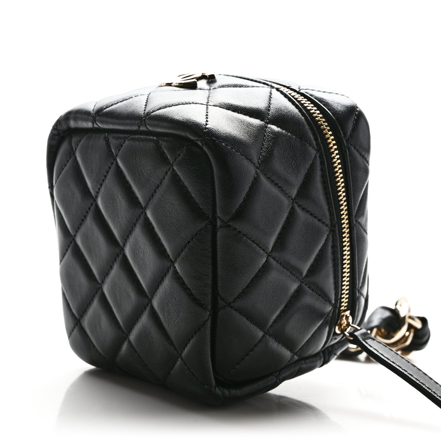 Chanel Lambskin Quilted Cube Chain Wristlet Case Black 9 of 14