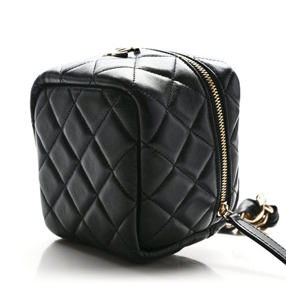 Chanel Lambskin Quilted Cube Chain Wristlet Case Black 9 of 14