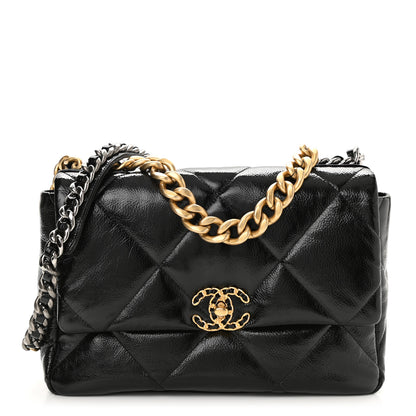 Chanel Shiny Crumpled Calfskin Quilted Large Chanel 19 Flap Black 1 of 11