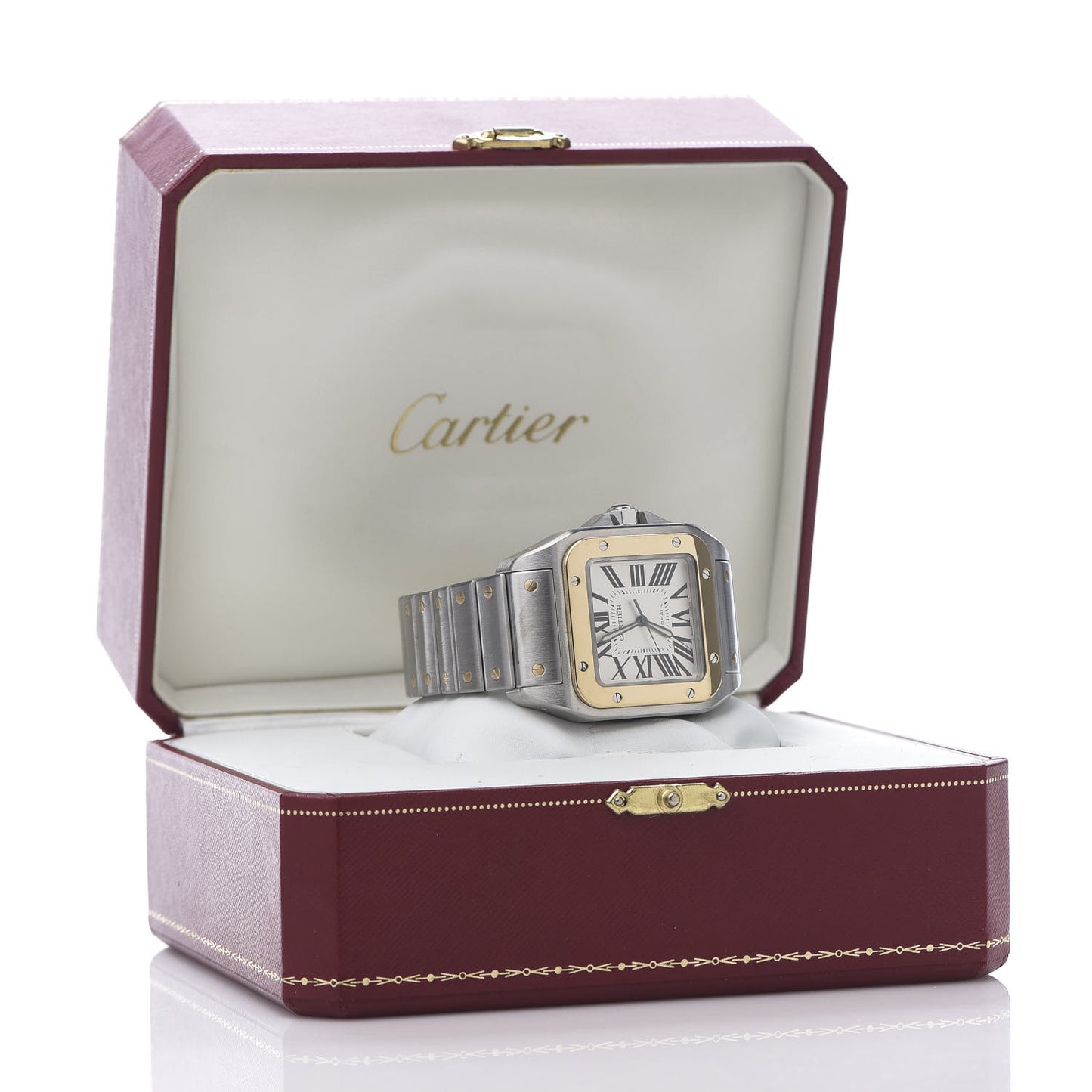 Stainless Steel 18K Yellow Gold 38mm Santos 100 Automatic Watch