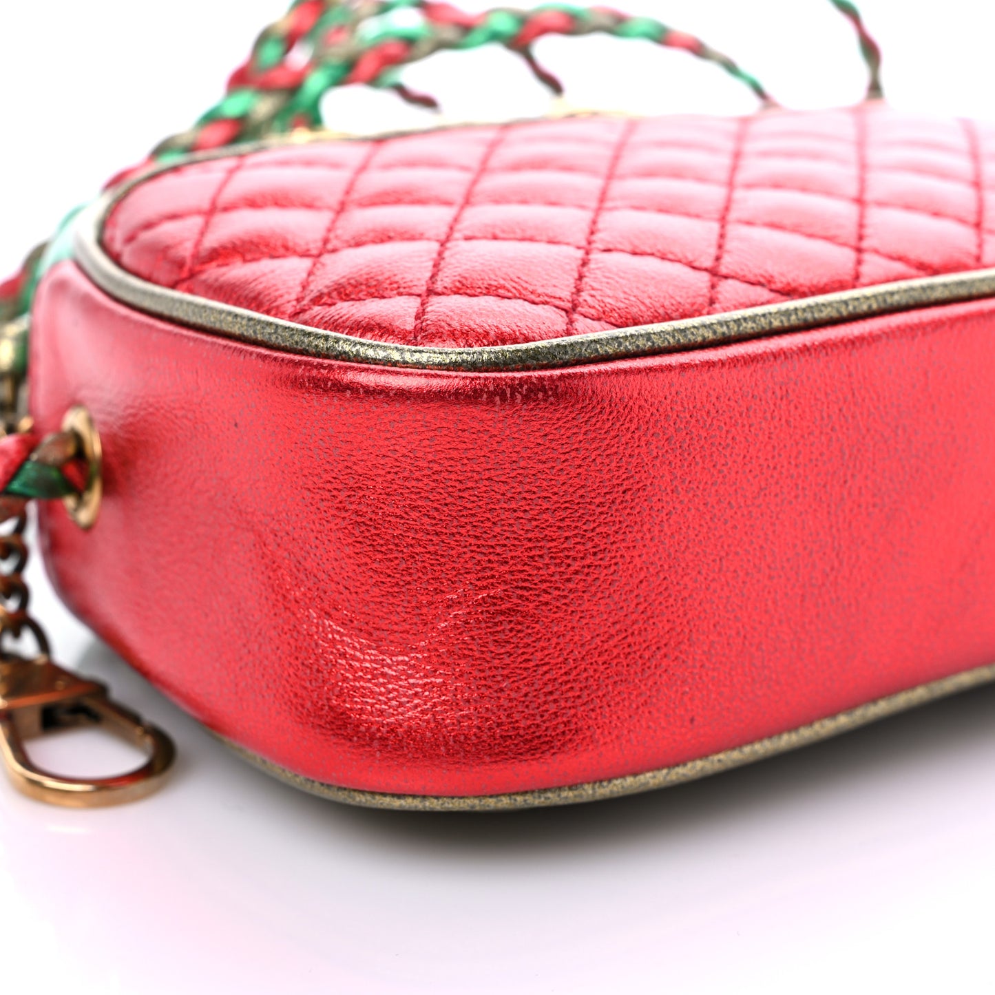 Laminated Nappa Trapuntata Mini Zumi Dome Shoulder Bag Rosso Jasmine Green Rame