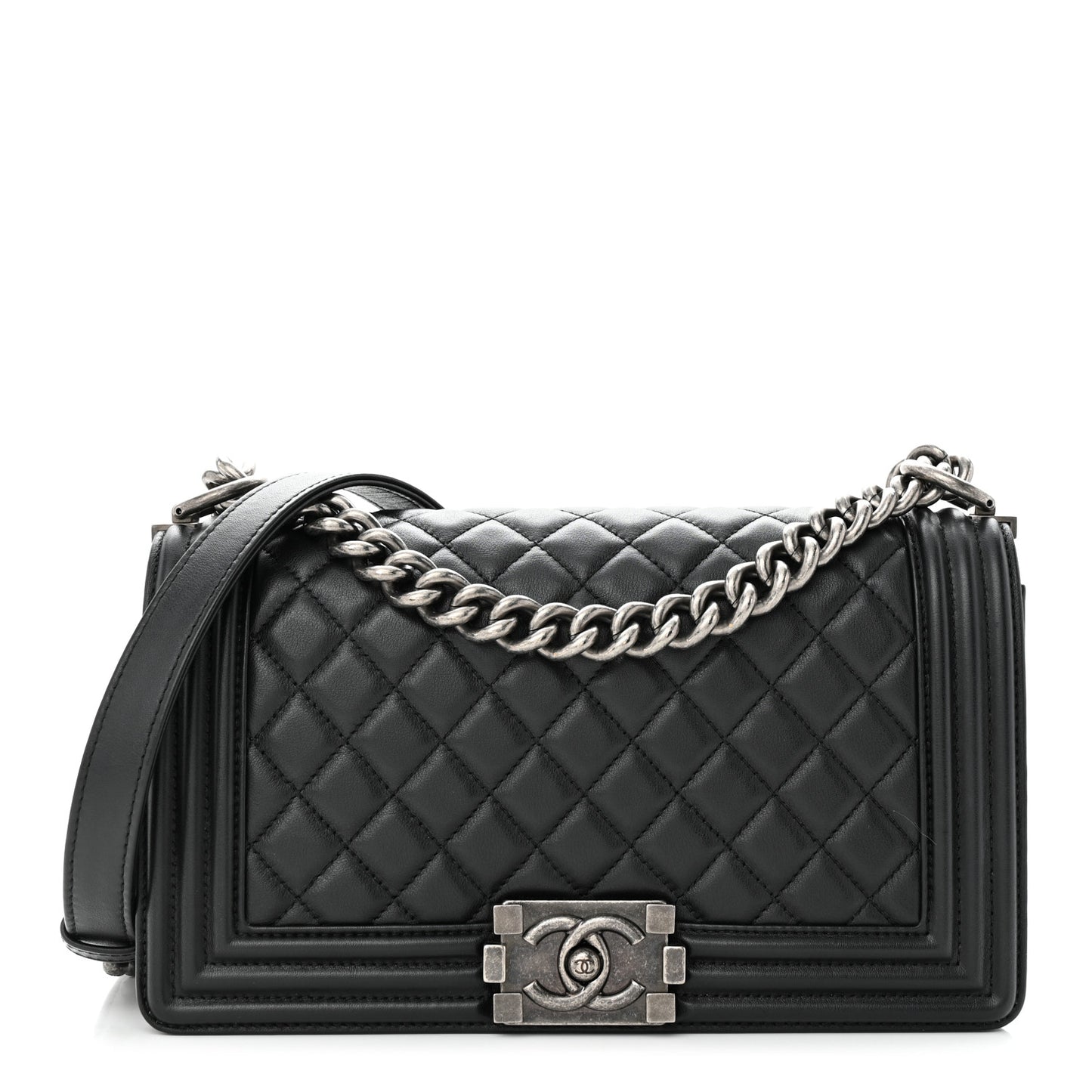 Lambskin Quilted Medium Boy Flap Black