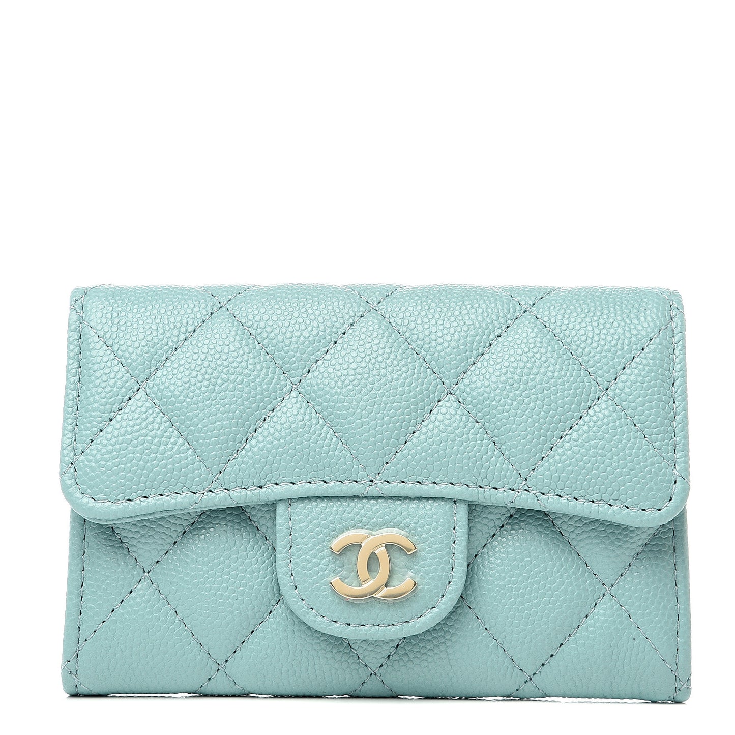 Caviar Quilted Flap Card Holder Wallet Blue