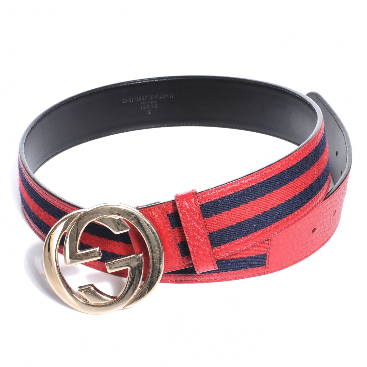 Leather Web GG Belt 80 32 Red Blue