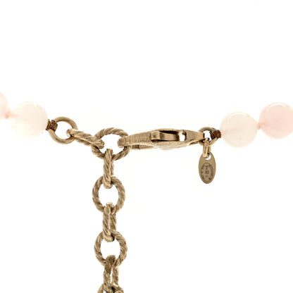 Chanel Rose Quartz Pearl Crystal CC Pendant Necklace Gold 4 of 5