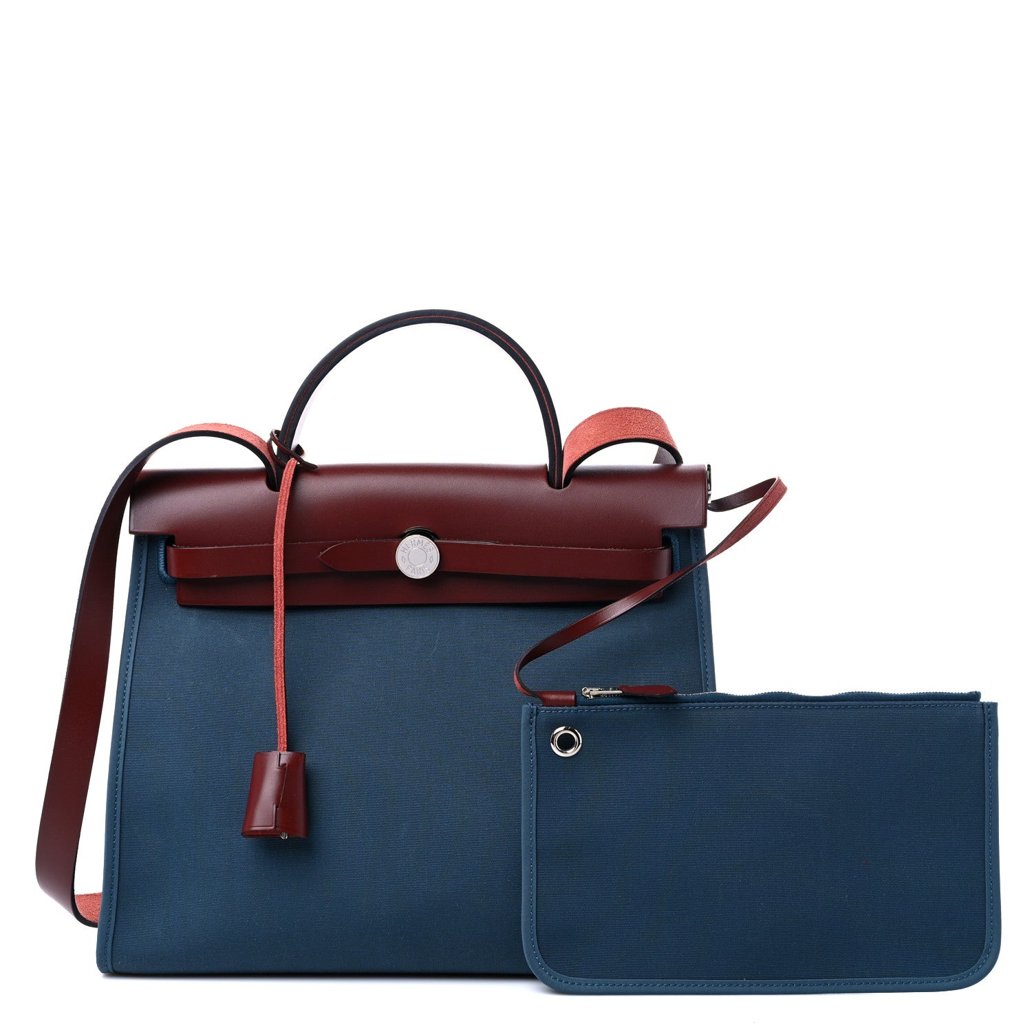 Hermes Vache Hunter Toile Militaire Herbag Zip 31 PM Bleu Agate Rouge H 1 of 13
