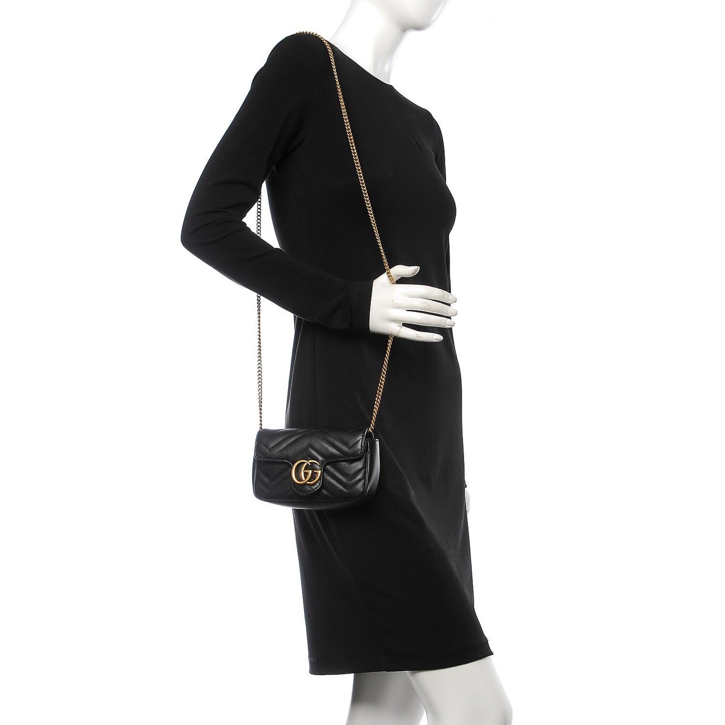 Calfskin Matelasse Super Mini GG Marmont Shoulder Bag Black