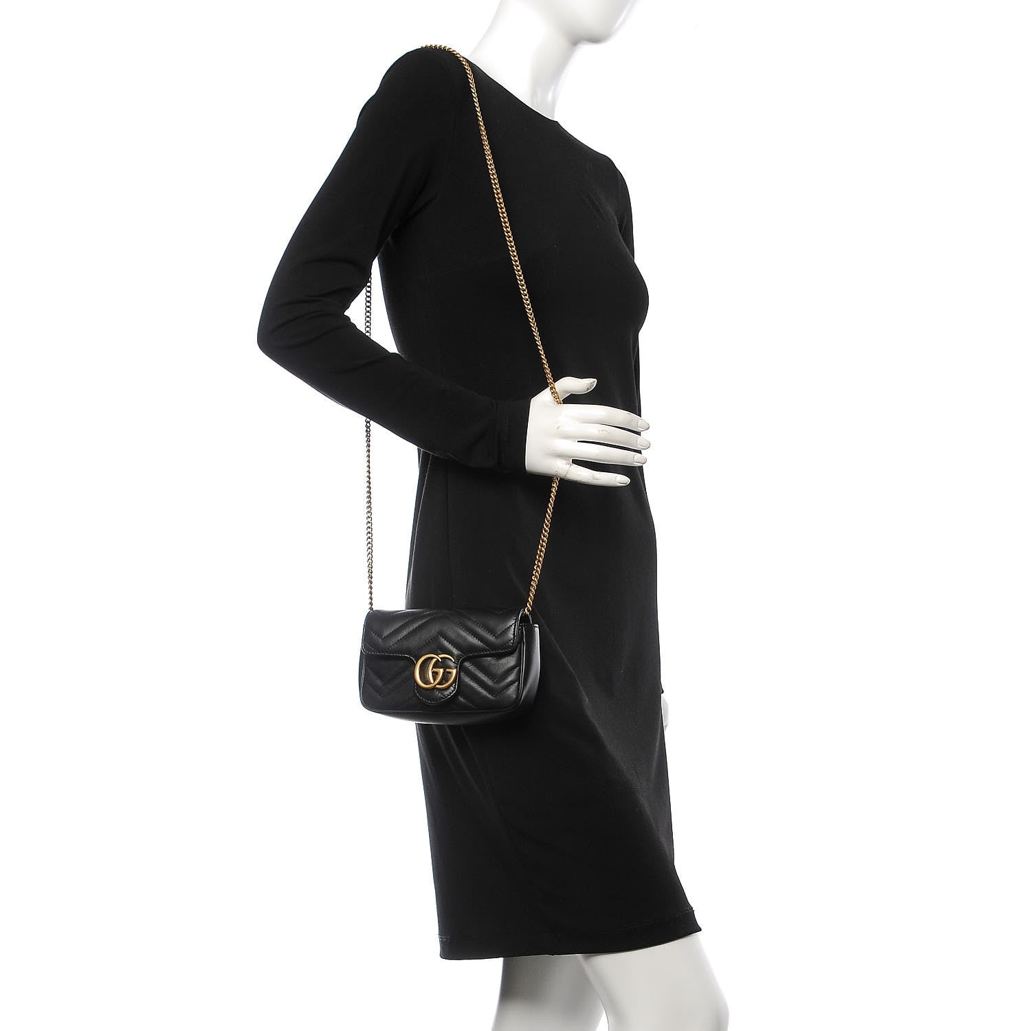 Gucci Calfskin Matelasse Super Mini GG Marmont Shoulder Bag Black 2 of 9