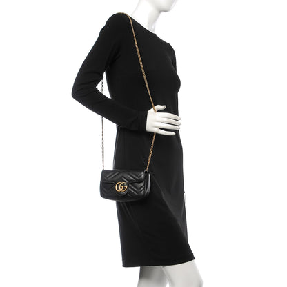 Gucci Calfskin Matelasse Super Mini GG Marmont Shoulder Bag Black 2 of 9