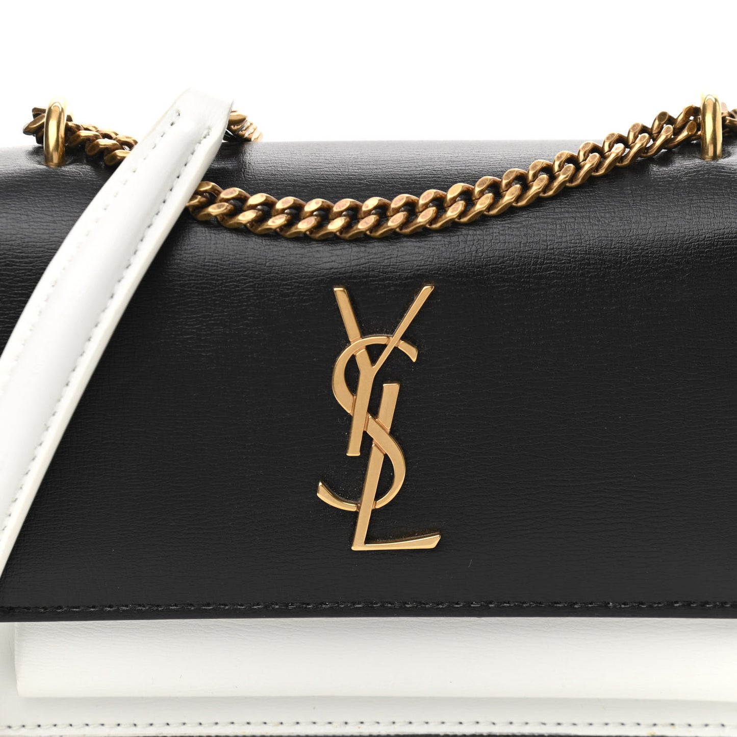 New Aspen Calfskin Bi-Color Monogram Sunset Chain Wallet Black Dirty White