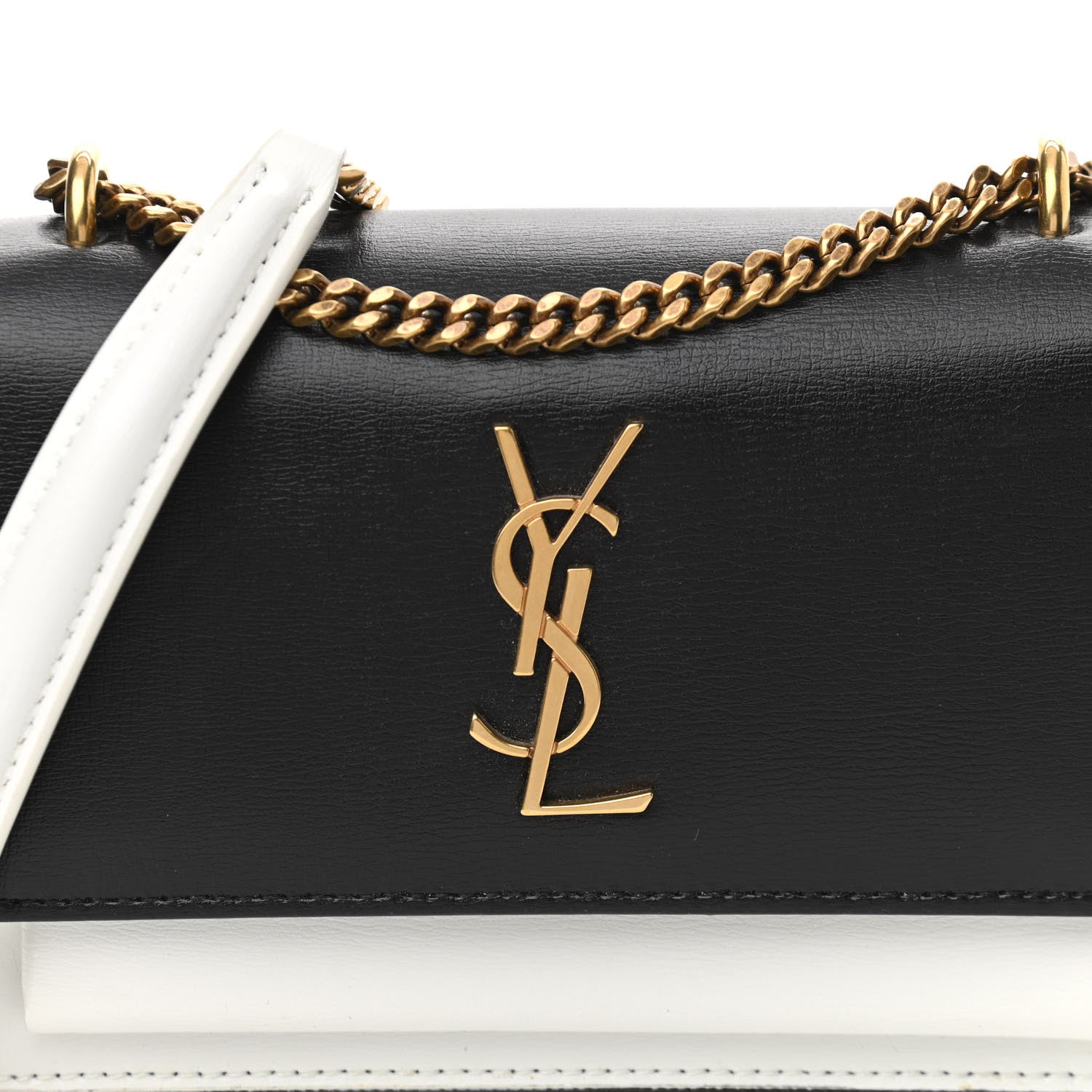 Saint Laurent New Aspen Calfskin Bi-Color Monogram Sunset Chain Wallet Black Dirty White 7 of 11